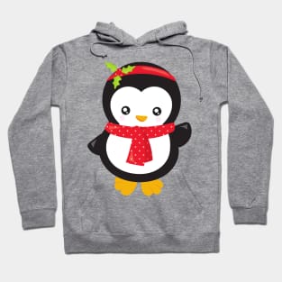 Christmas Penguin, Penguin With Scarf, Mistletoe Hoodie